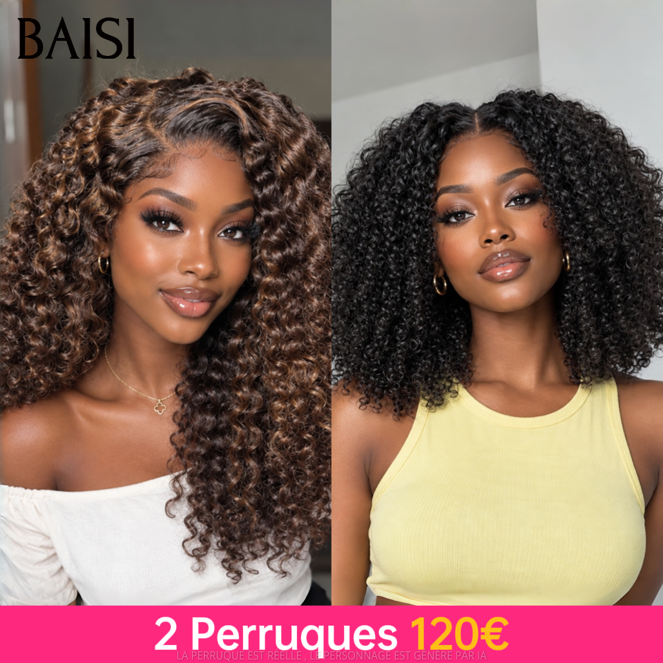 2 perruques 120€ vrais cheveux raw hair Noir + Marron 12 pouces 13*4 lace frontale deep wave et curly Confortable 100% Cheveux Humains