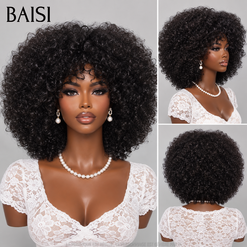 BAISI Achetez 2 perruques minimum au prix d'usine fournisseur Perruque curly Wave avec Frange En 100% Cheveux Humains En Cheveux Indians Brésiliens De Bonne Qualité (Pas besoins de code)