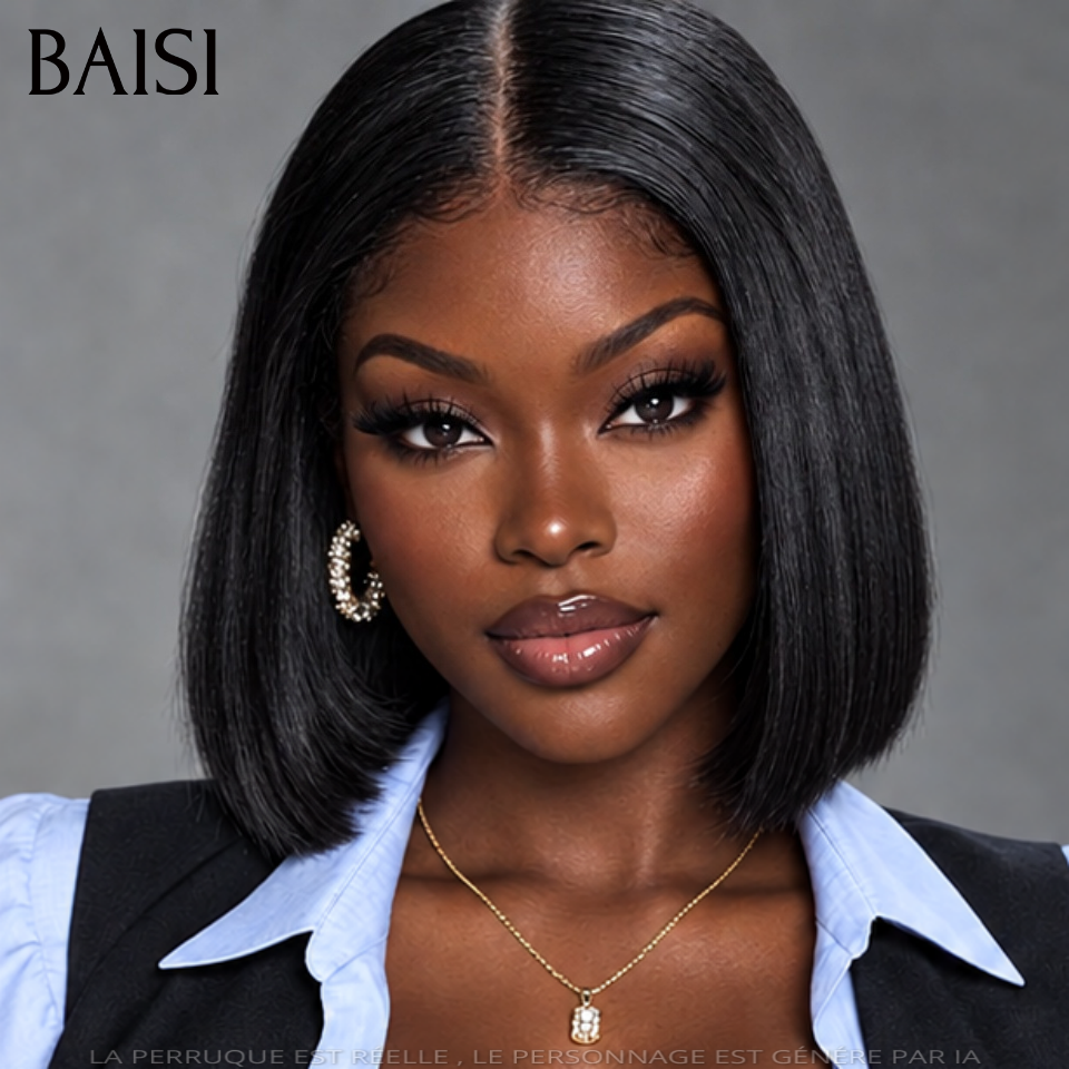 BAISI 2x6 Lace Perruque Bob lisse 100% Vietnam Hair Noir 8 Pouces SDD Bone Straight Lace Transparente ou Lace HD Très Haute Qualité en 100% Cheveux Humains