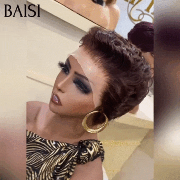 BAISI 13X4 lace Perruque Pixie vague En Couleur Marron 4# 59€ en 100% Cheveux Humains #996