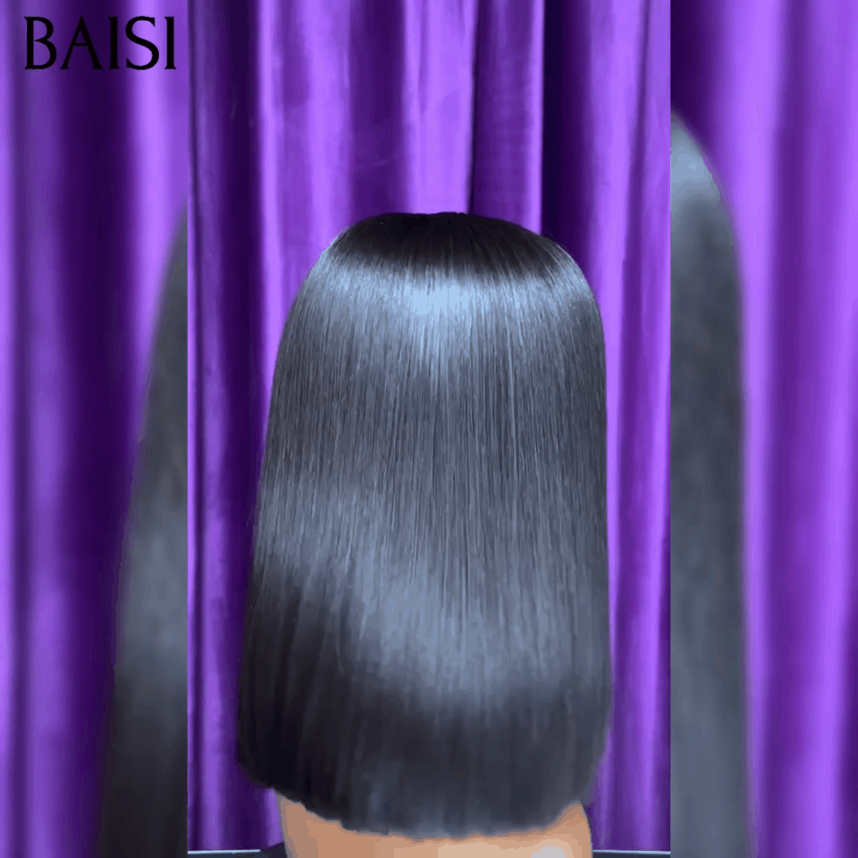 BAISI Perruques de Luxe 2X6 Lace Perruque BOB Noir Lisse 8 Pouce 75€ en 100% Cheveux Humains Vietnam Hair 300% densité