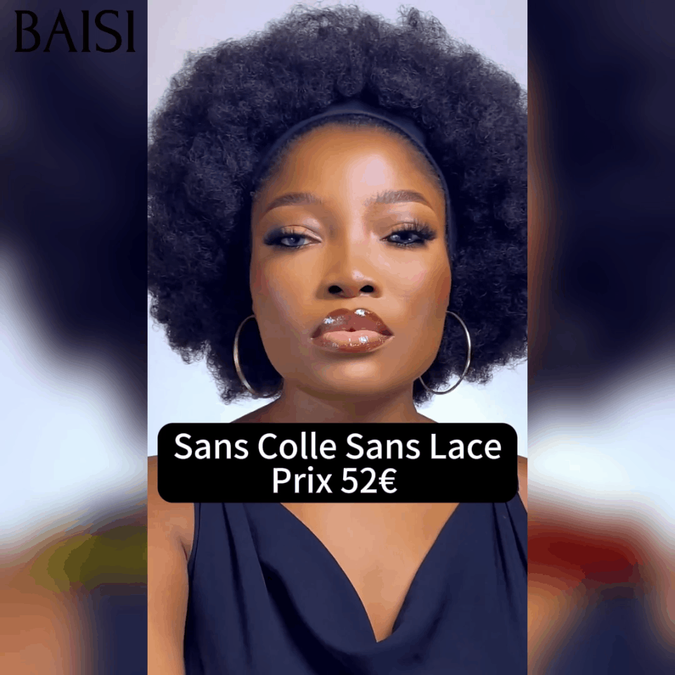 BAISI bob afro curly 52€ noir san colle san lace en 100% Cheveux Humains fabriqué à la machine