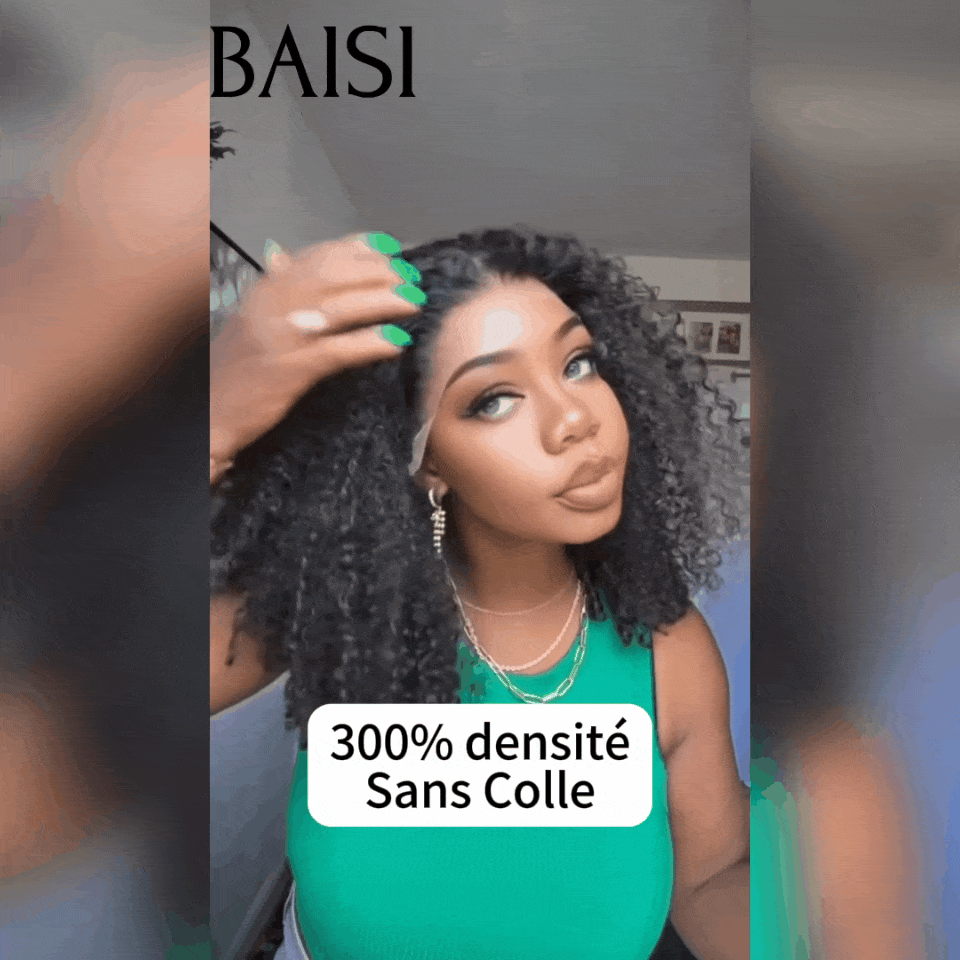 BAISI vente en promotion Lace frontal Perruque 13*4 Curly wave noir Avec Colle 14 pouces 89€ ou Sans Colle 109€ 100% Cheveux Humains