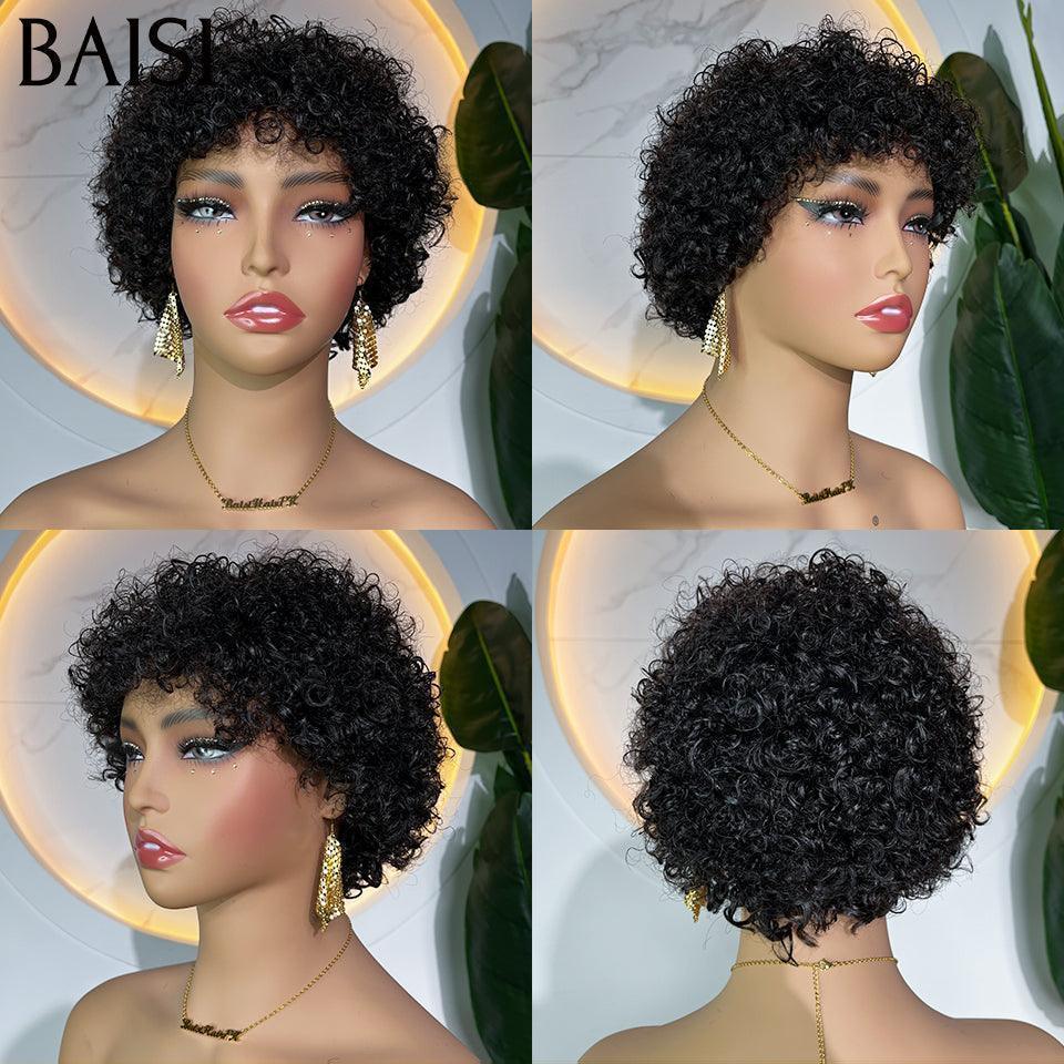 BAISI 13X4 lace frontal curly wave 55€ ou Prix 48€ Perruque Pixie Afro curly bouclé Noir en 100% cheveux humains