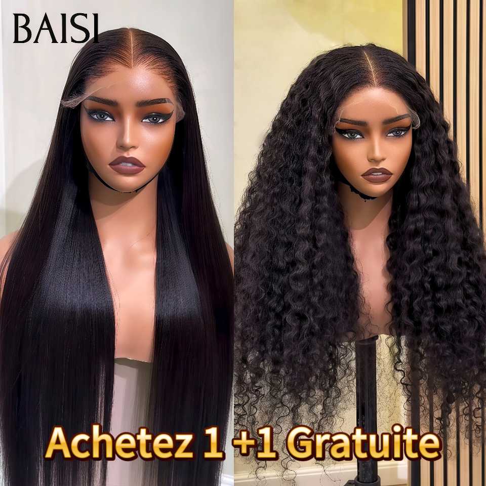 BAISI Achetez 1 +1 Gratuite 13X4 lace frontal curly wave 22 pouces et 4x4 lace closure lisse 32 pouces en 100% vrais cheveux humains