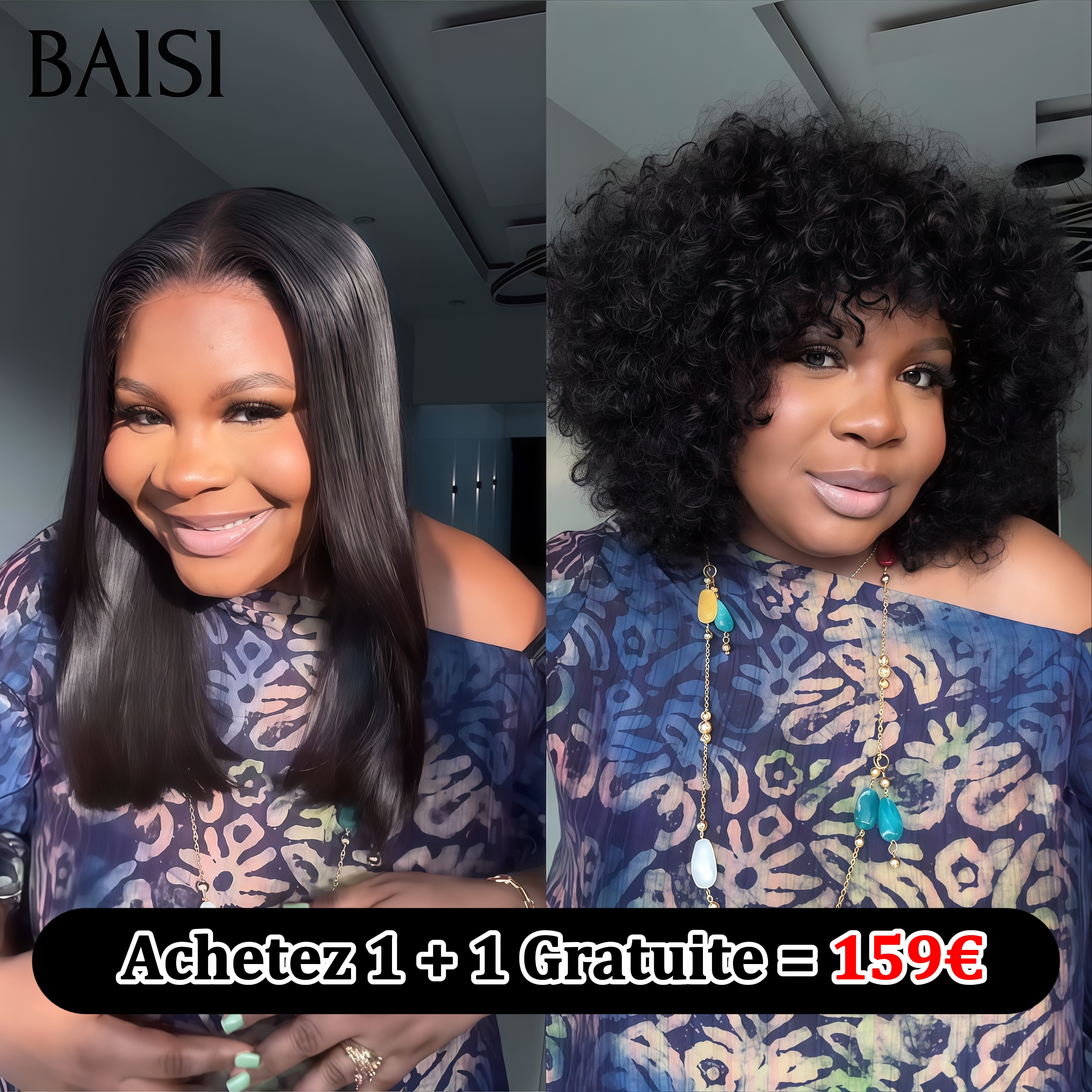 BAISI vente flash Achetez 1 + 1 Gratuite = 159€ Sans Colle Facile à Porter 12 pouces et 4x4 lace lisse 16 pouces en 100% vrais cheveux humains