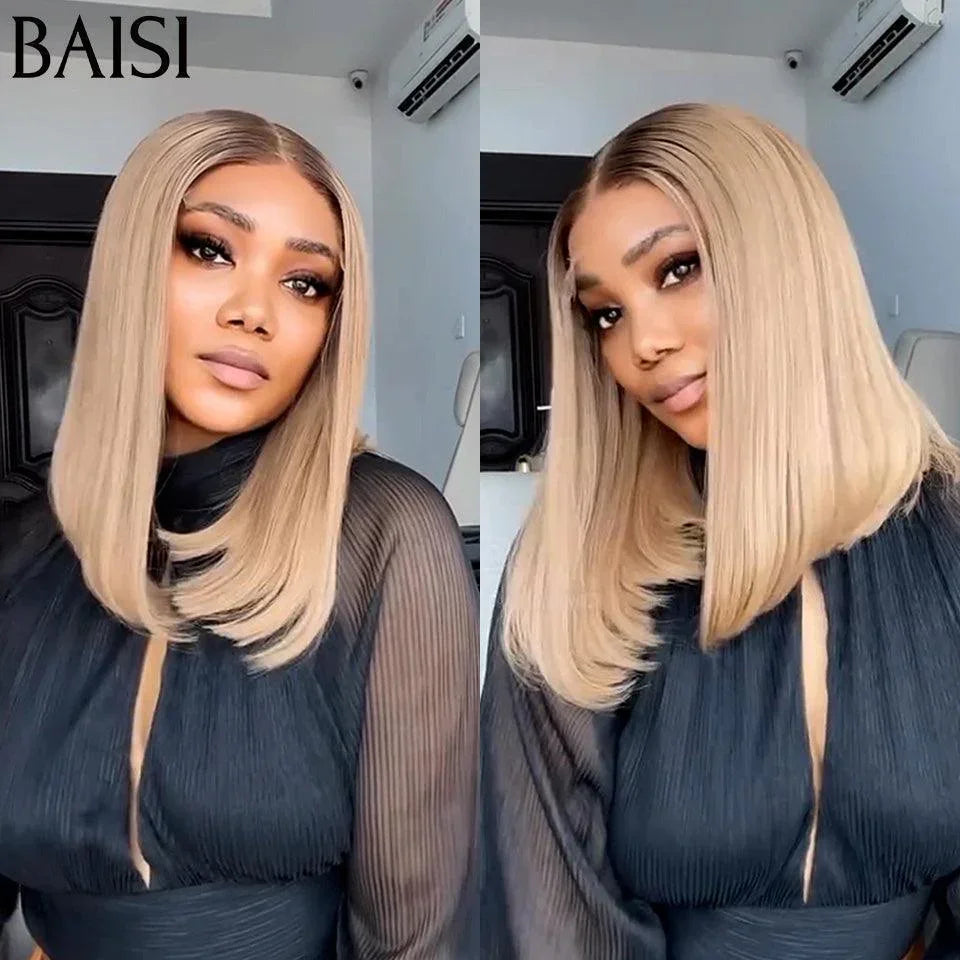 BAISI SDD BONE STRAIGHT 100% Vietname Hair 2x6 Lace Perruque Bob Lisse 4/613# Coupe Carrée En 100% Vrais Cheveux Humains