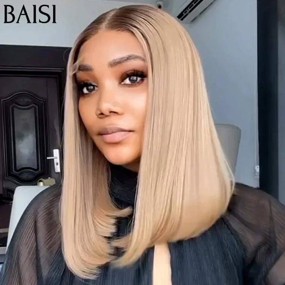 BAISI SDD BONE STRAIGHT 100% Vietname Hair 2x6 Lace Perruque Bob Lisse 4/613# Coupe Carrée En 100% Vrais Cheveux Humains