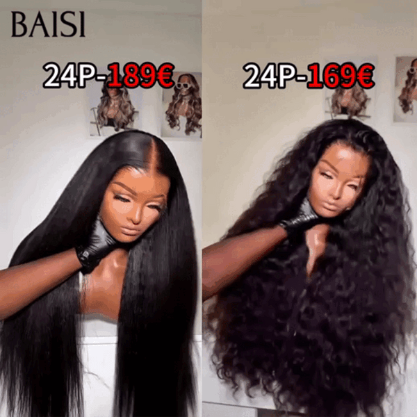 BAISI BLACK FRIDAY Offre limitée lace frontal 13x4 Perruque 24 Pouces Kinky Straight ou curly wave NOIR en 100% Cheveux Humains