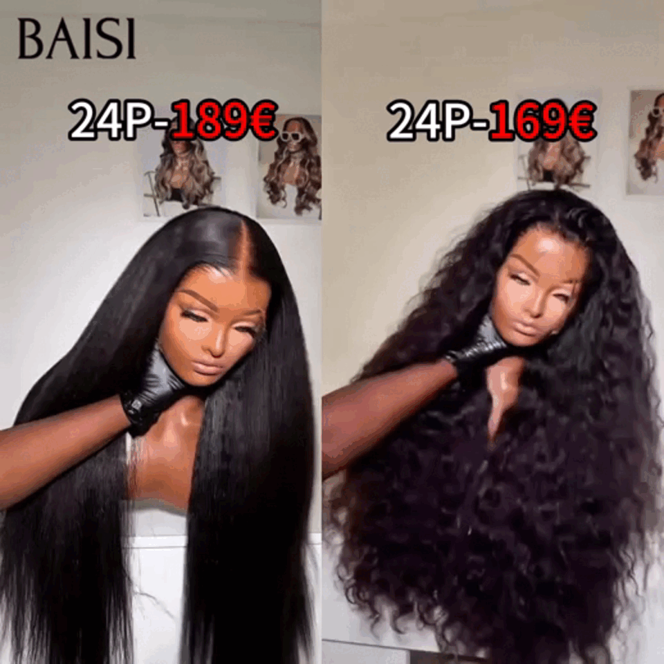 BAISI BLACK FRIDAY Offre limitée lace frontal 13x4 Perruque 24 Pouces Kinky Straight ou curly wave NOIR en 100% Cheveux Humains