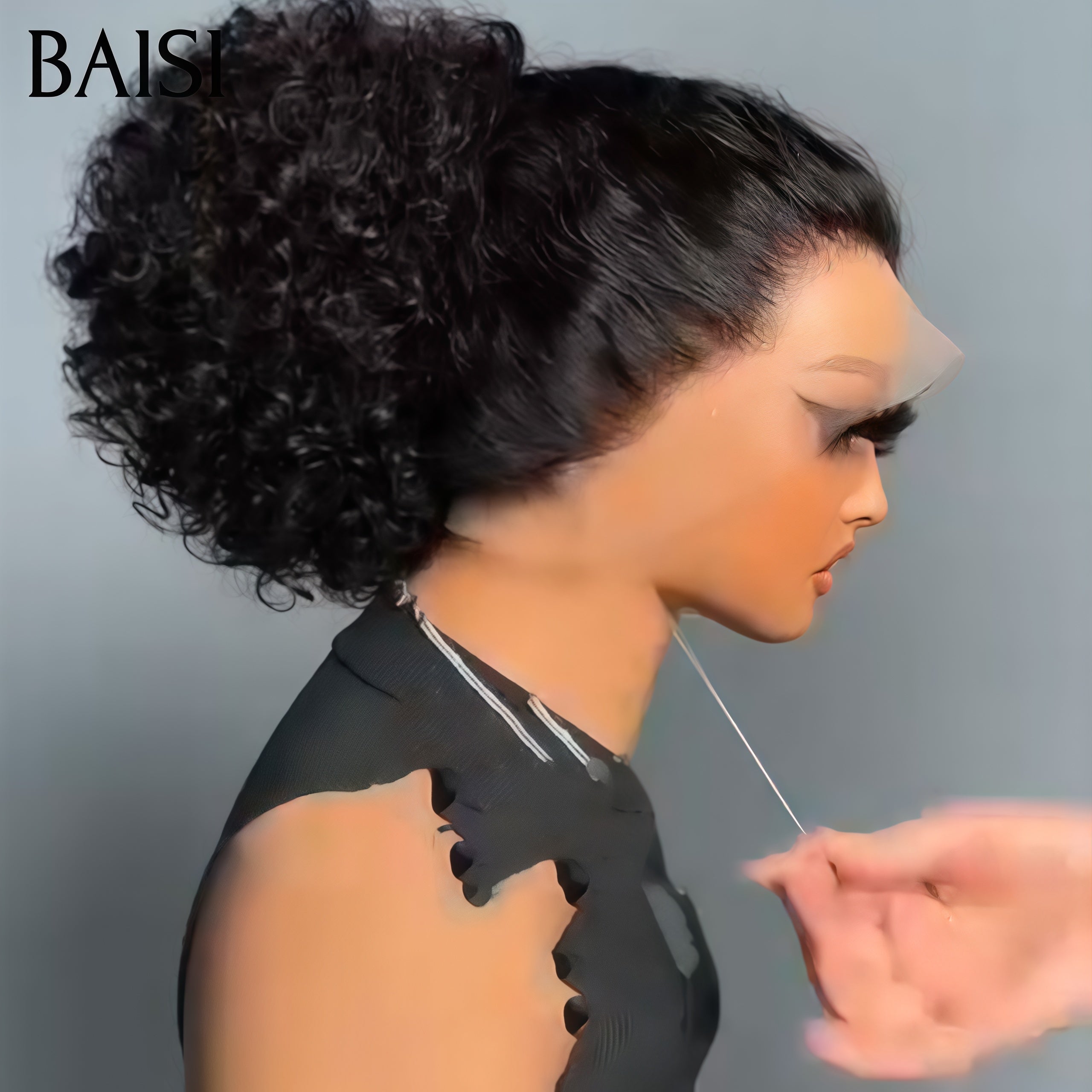 BAISI perruque 360 lace curly wave 20 Pouces 199€ en chignon bun Upgrade Invisible Strap invisible et réglable 300% densité en 100% Raw Hair