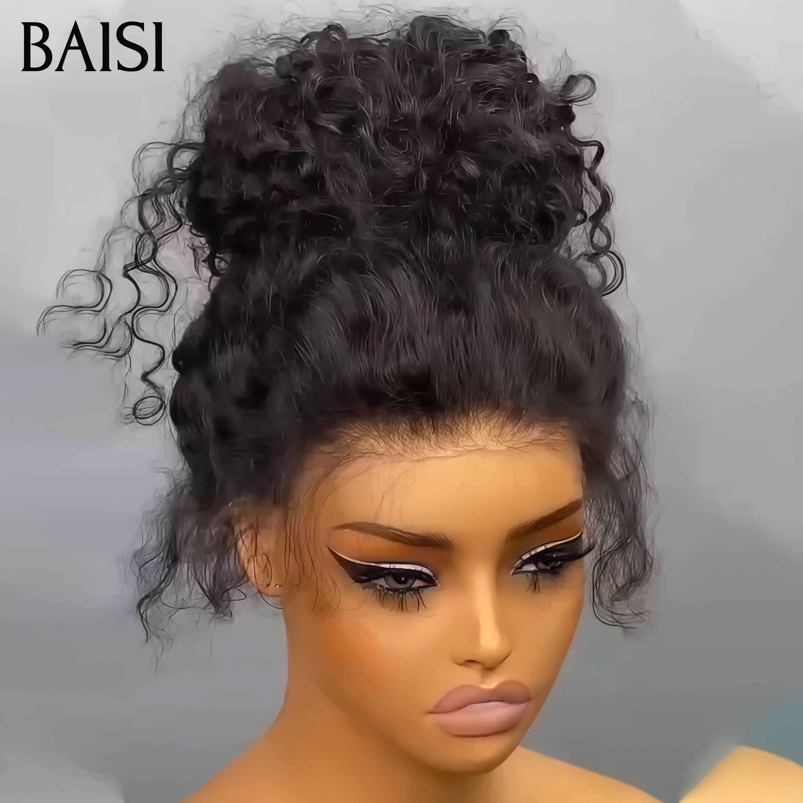 BAISI perruque en chignon bun Upgrade Invisible Strap 360 lace curly wave 360 invisible et réglable Pré-plucked Pas Besoin de Colle 250% densité en 100% Raw Hair Lace déjà couper