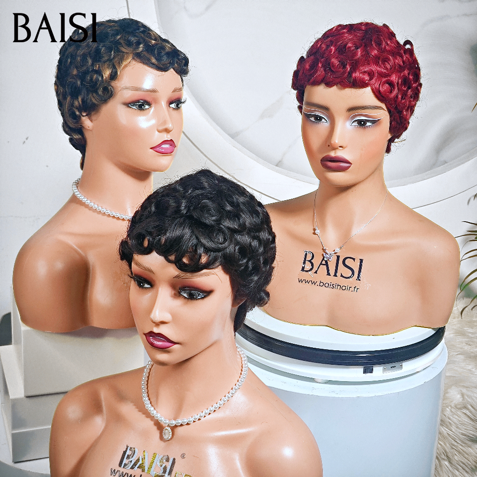 BAISI Perruque chioma pixie finger wave Fabriqué à la Machine Promotion 3 perruques 99€ 3 couleurs en 100% Cheveux Humains