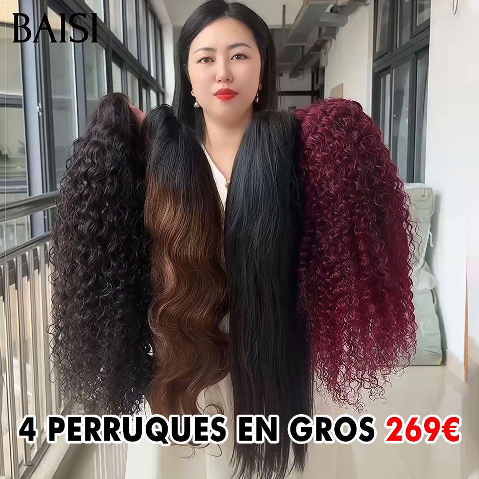 BAISI Perruques pour revendre 4 Perruques en Gros 269€ 18 Pouces 13x4 lace frontal deep wave et Lisse et body wave en 100% Cheveux Humains