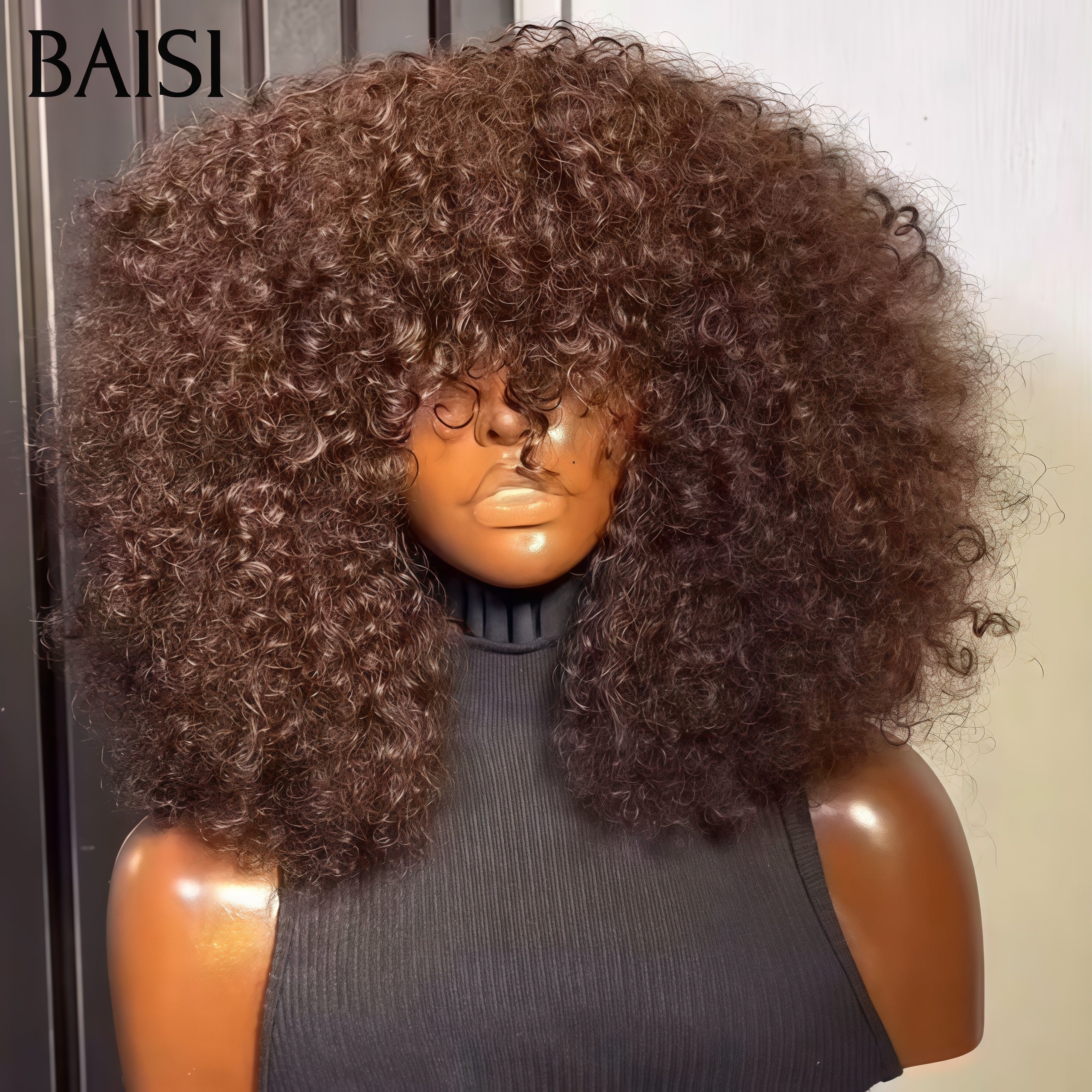 BAISI Achetez 2 perruques minimum au prix d'usine fournisseur PERRUQUE Marron water wave AVEC FRANGE FABRIQUÉ À LA MACHINE (Pas Besoin de Code)