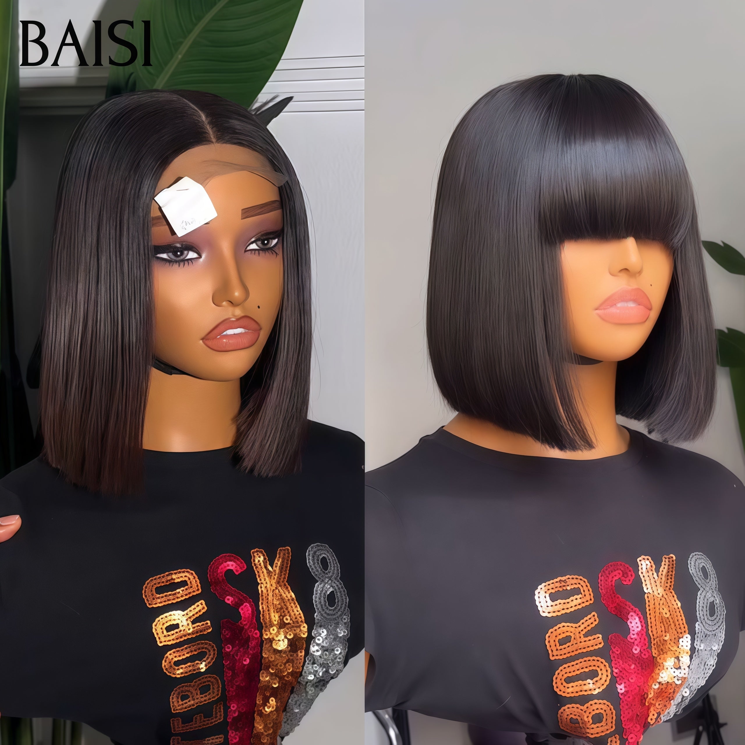 BAISI vente flash 2 perruques 109€ 4x4 lace Lisse BOB 10 Pouces et Lisse avec Frange 8 Pouces en 100% vrais cheveux humains code : FR20