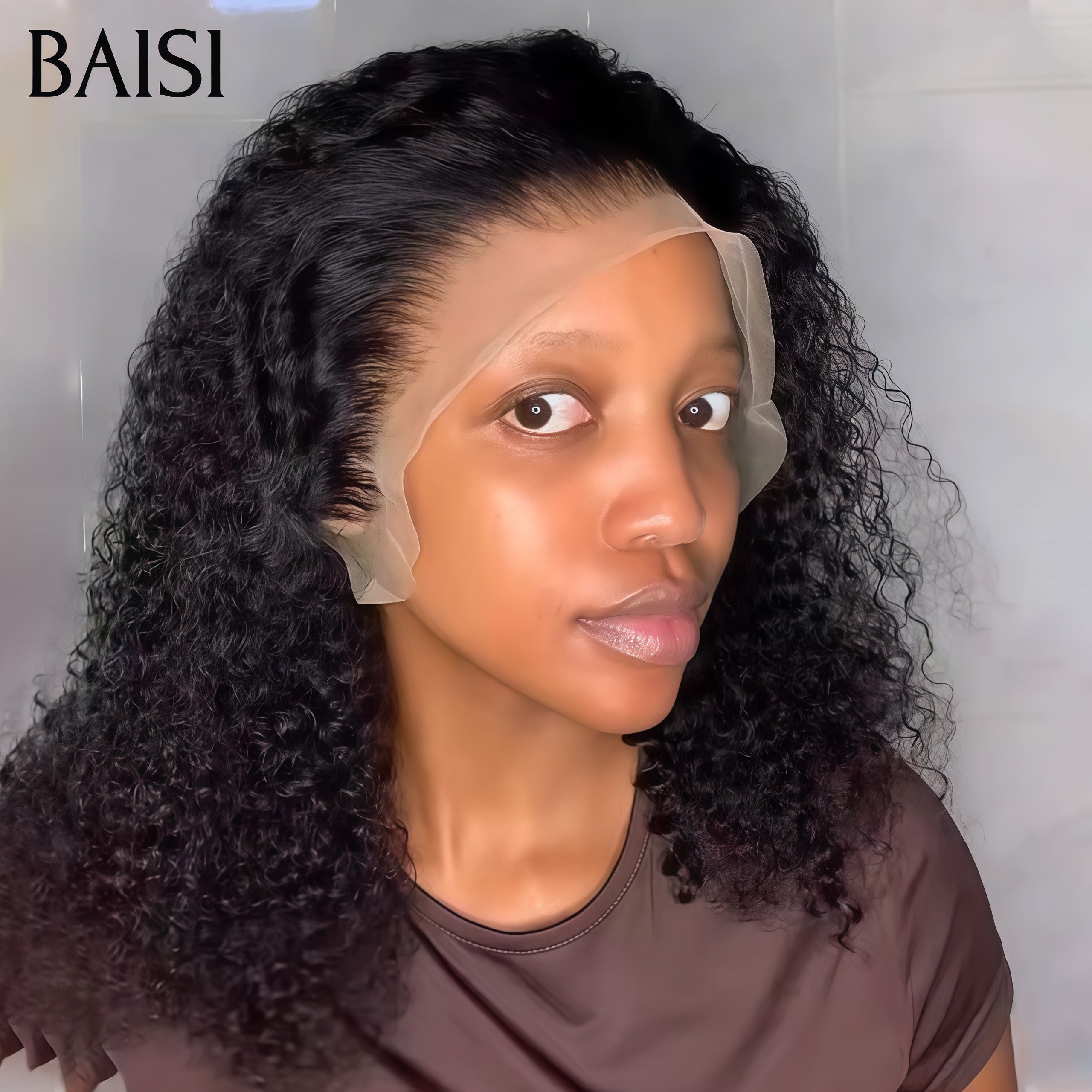 BAISI 13x4 Frontal Perruque Bob Curly en Noir 14 Pouces 79€ En 100% Vrais Cheveux Humais