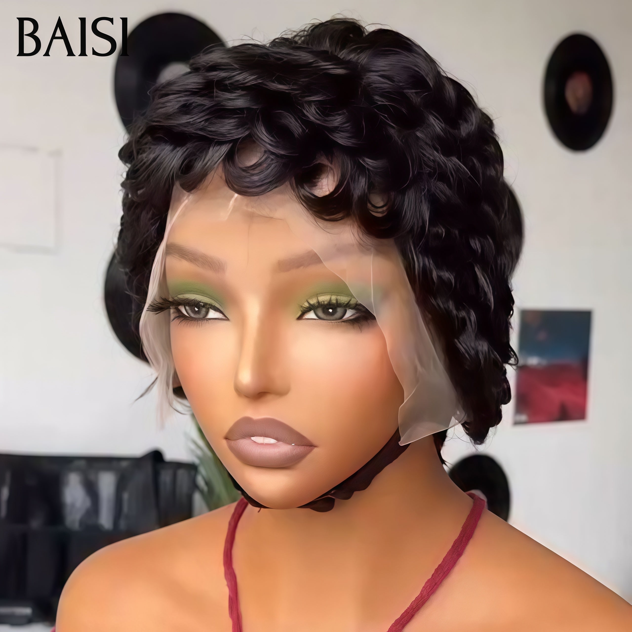 BAISI Perruque chioma pixie Lace frontale 13x4 noir ou Avec La Raie De Côté En Couleur Personnalisée Miel