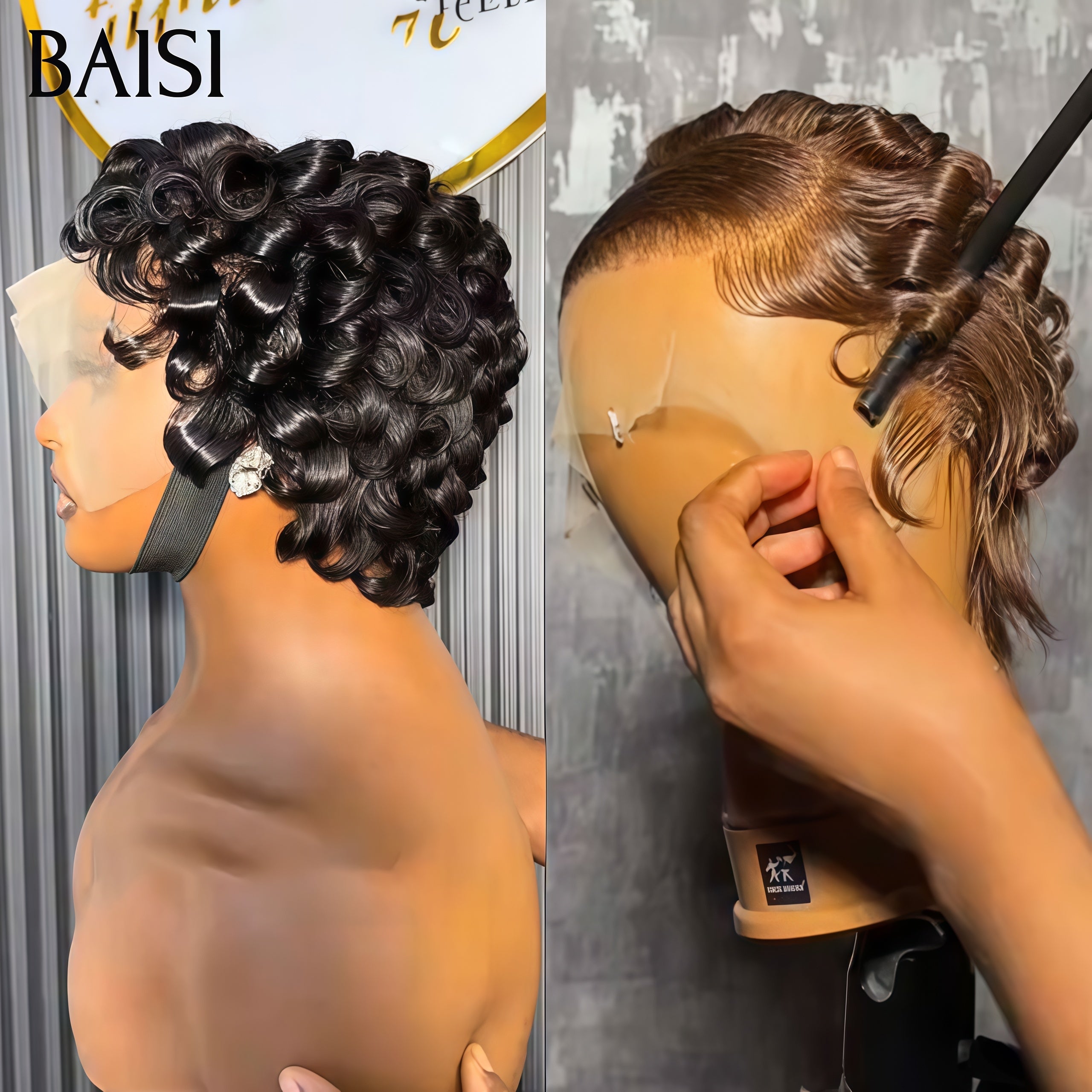 BAISI Perruques Vente Conbinée 2 Perruques chioma avec frontal finger wave en couleur NOIR et Marron 79€ 100% Cheveux Humains