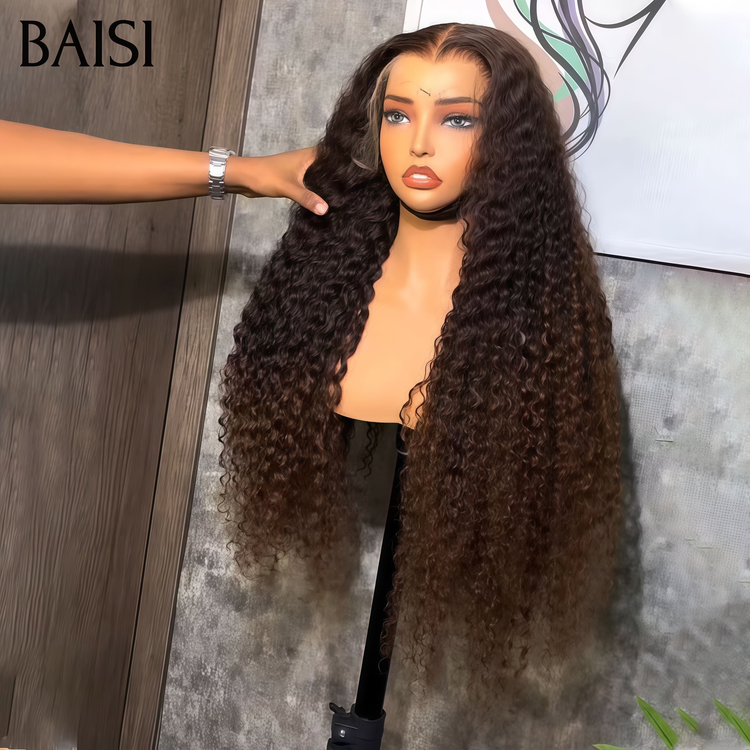 BAISI Achetez 2 perruques minimum au prix d'usine fournisseur 13X4 frontal perruque trop longue deep wave 30 Pouce Marron 199€ en 100% cheveux humains