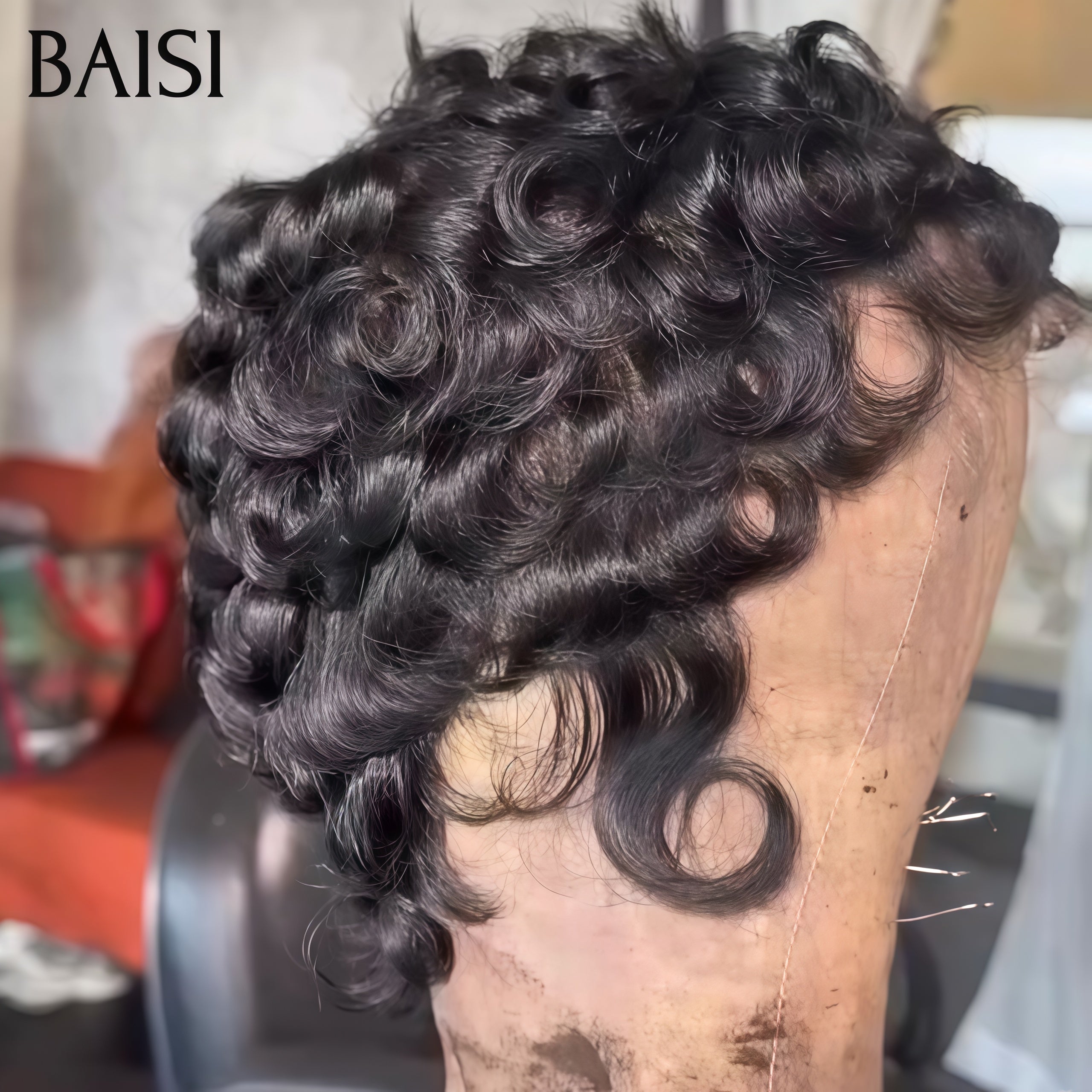 BAISI Achetez 2 perruques minimum au prix d'usine fournisseur perruque pixie finger wave ou Lisse 99J# ou bouclé curly sans colle sans lace ou afro curl avec frange en noir 10 Pouces en 100% vrais cheveux humains