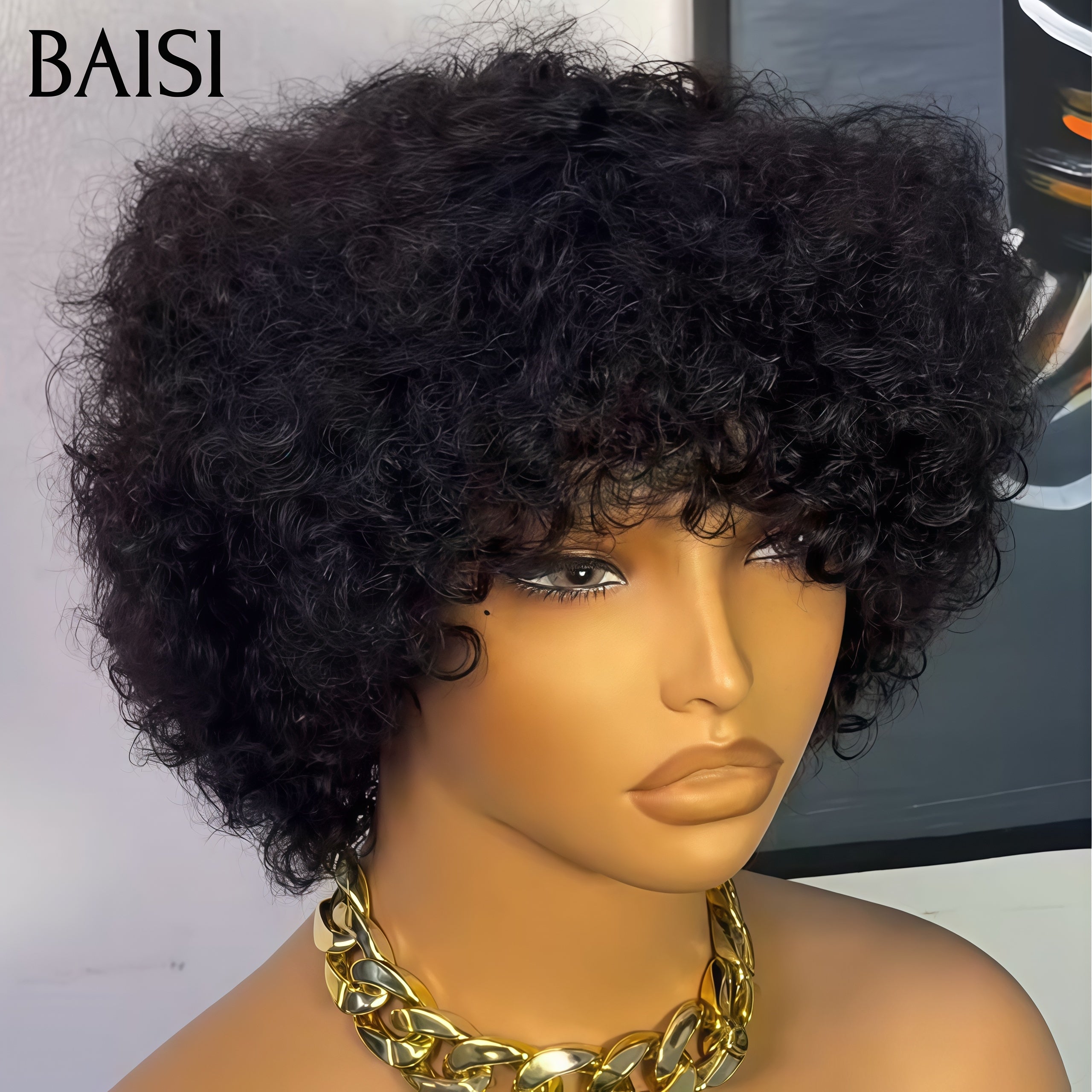 BAISI Achetez 2 perruques minimum au prix d'usine fournisseur Petit Perruque pixie curly wave sans lace NOIR ou Lisse Miel Vanessa en 100% Vrais Cheveux Humains (Pas Besoins De Code)