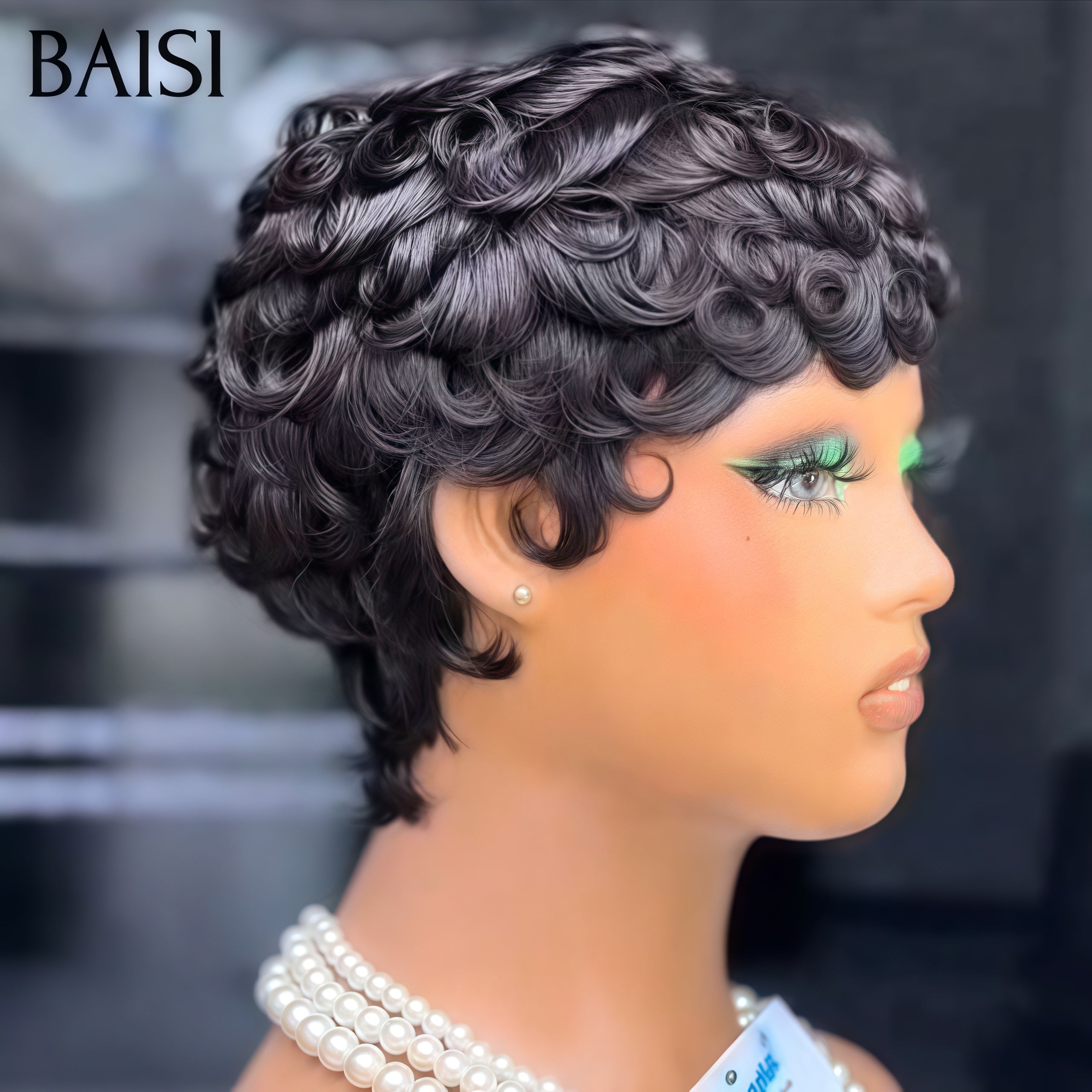 BAISI Perruque Pixie sans Colle sans lace finger wave NOIR ou 13X4 lace pixie En Couleur 4#350 80€ en 100% Cheveux Humains