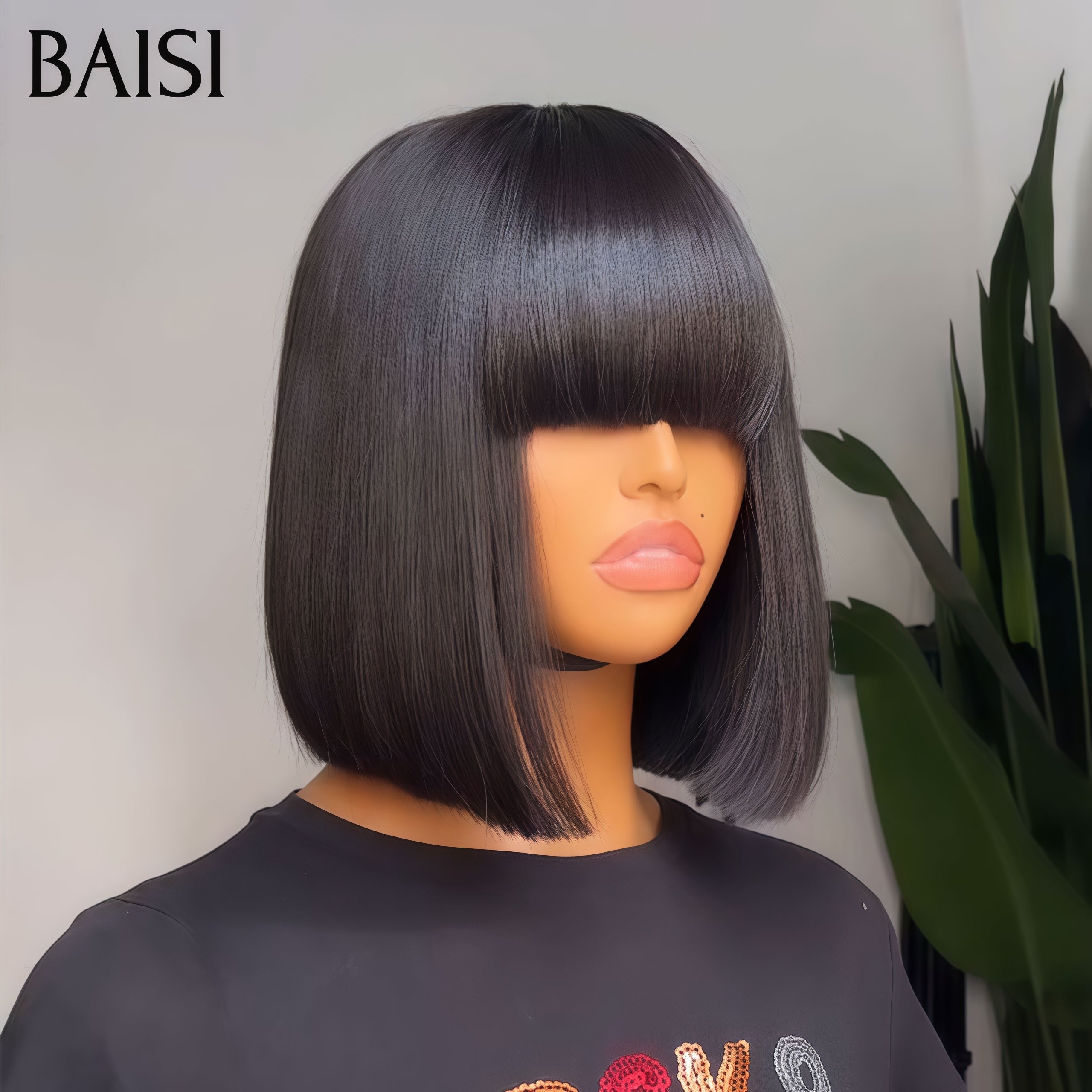 BAISI Achetez 2 perruques minimum au prix d'usine fournisseur Perruques bob avec Frange 2x4 lace Lisse 10 pouces en 100% Cheveux Humains