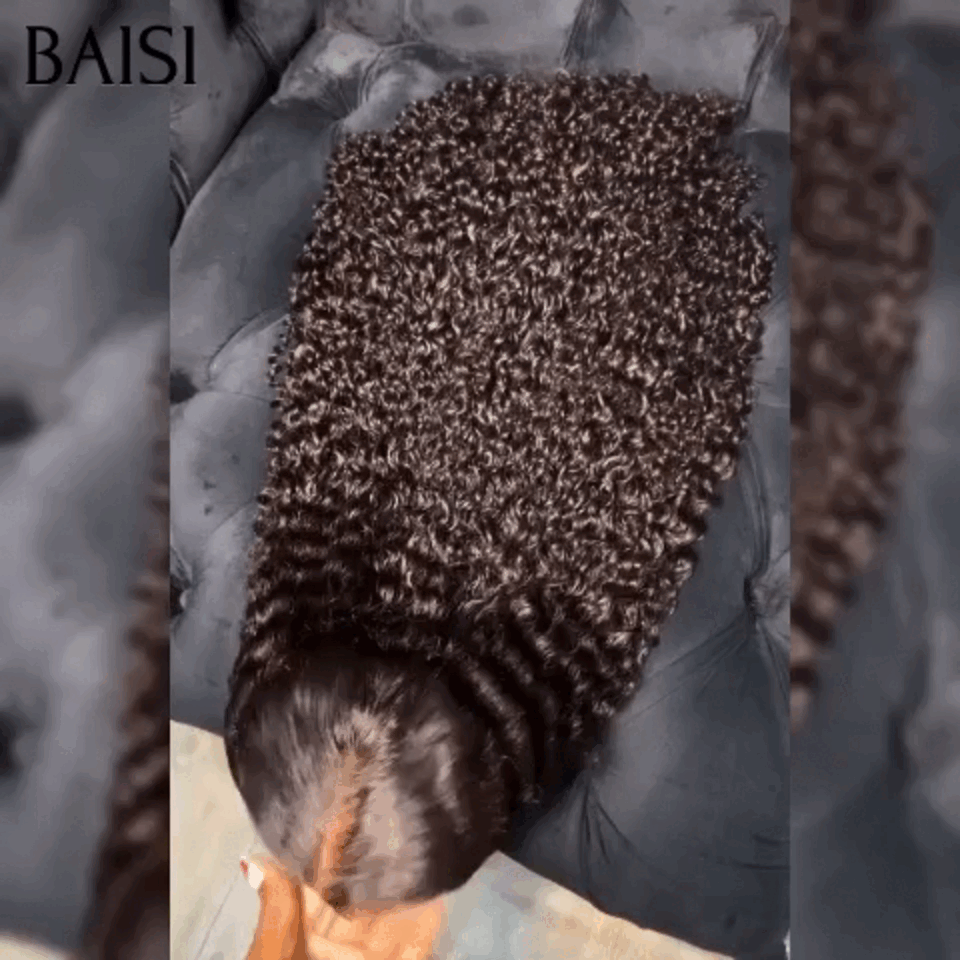 BAISI T PART LACE CURLY CURLY WIG IN 100% HUMAN HAIR IN COLOR BLACK C