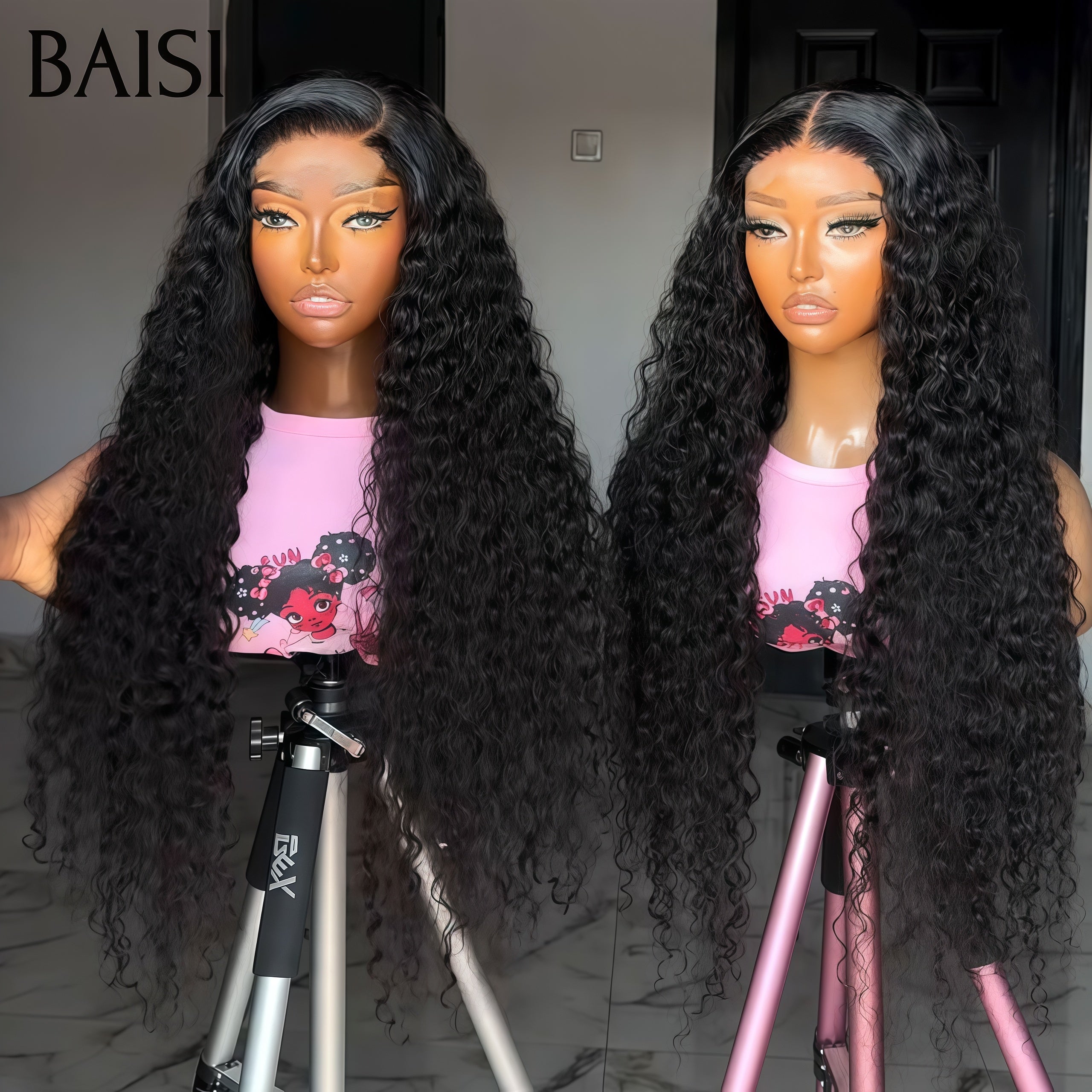 BAISI Achetez 2 perruques minimum au prix d'usine fournisseur 13X4 frontal perruque trop longue Deep wave en 100% cheveux humains