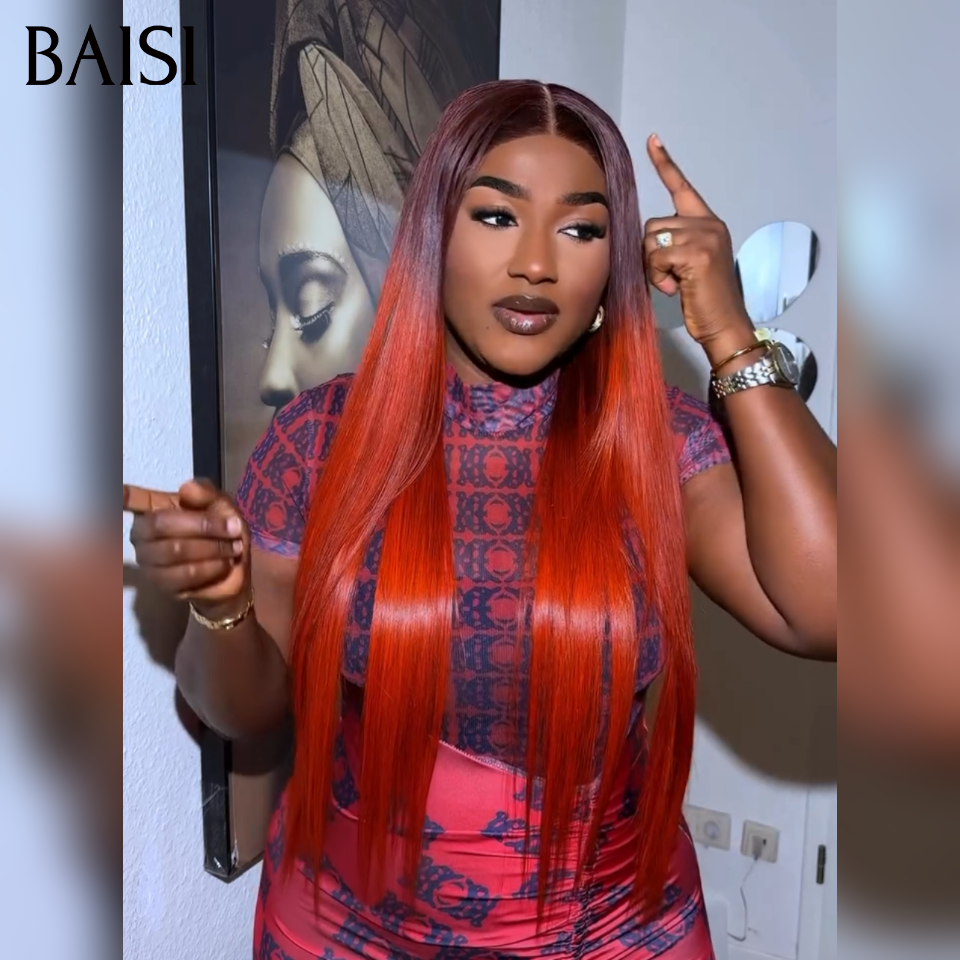 BAISI 4x4 Perruque Lisse orange #4T#350 18 pouces 199€ de luxe 250% densité Moitié prix en 100% Cheveux Humains