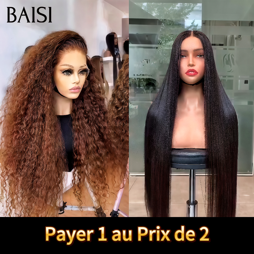 BAISI Payer 1 au Prix de 2 = 199€ Moitié prix 13x4 lace frontal lisse en noir et curly wave en marron 100% Cheveux Humains