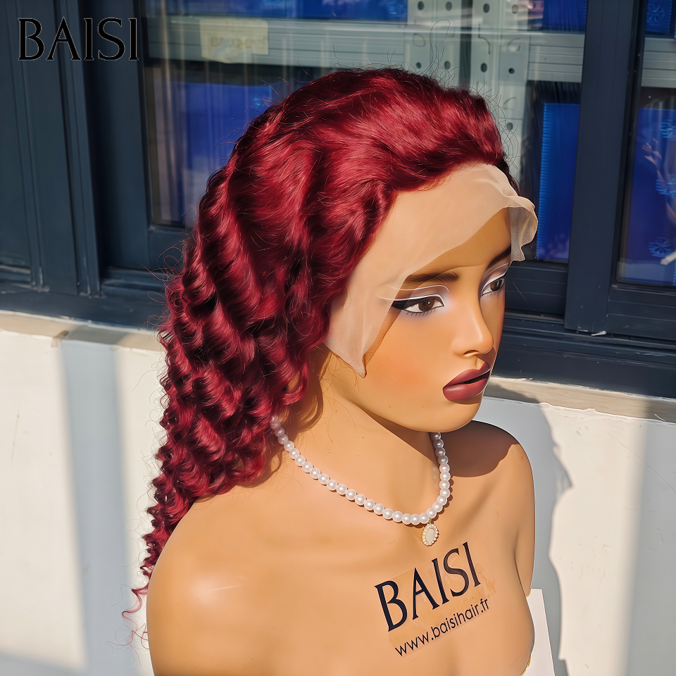 BAISI 13X4 lace frontal Perruques deep wave 12 pouces 69€ en couleur Bordeaux 100% Garantie satisfait PROMO Offre spéciale en 100% vrais cheveux humains