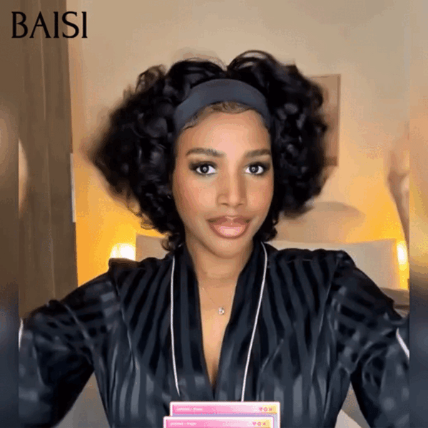 BAISI Perruque bandeau sans lace NOIR egg wave 14 pouces 89€ En 100% Cheveux Humains
