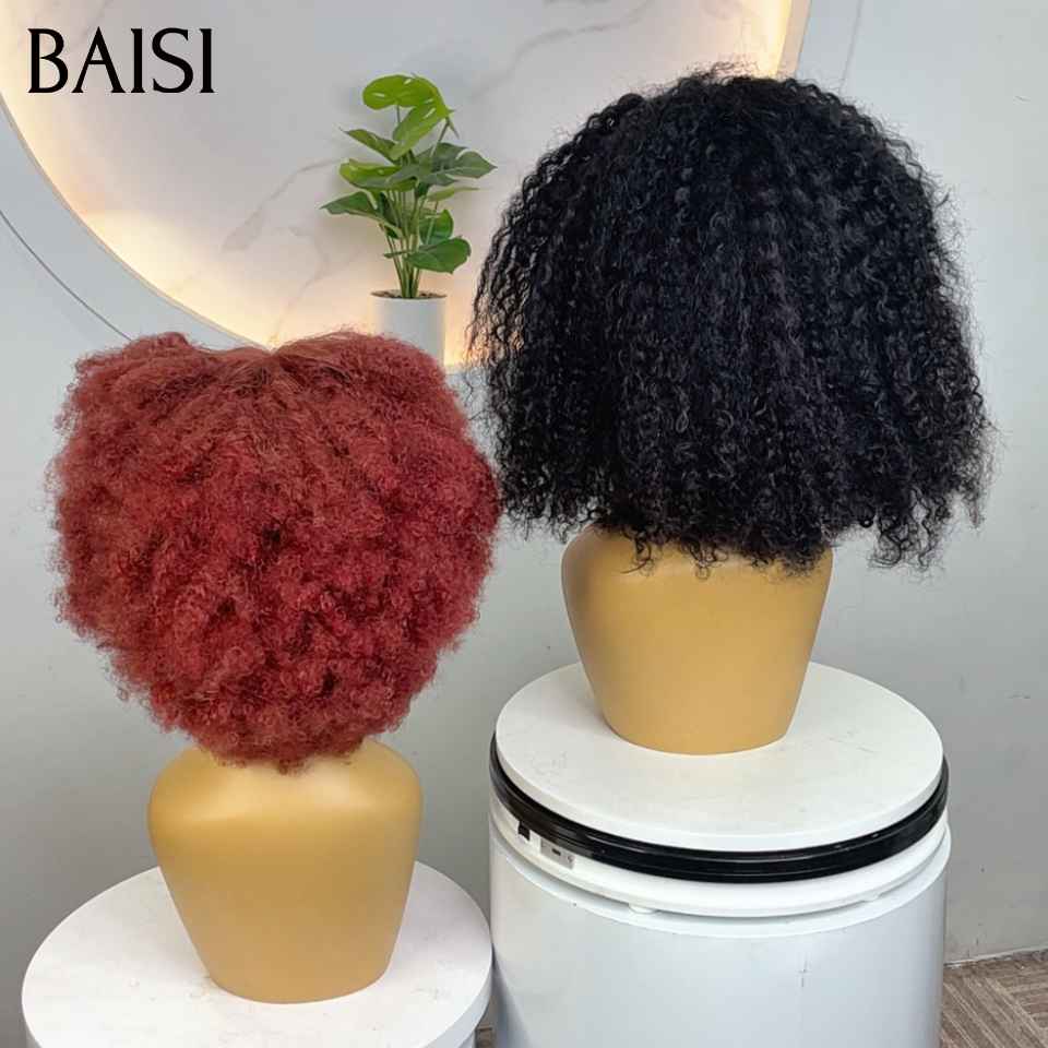 BAISI pour revendre 2 perruques 130€ 13x4 lace frontal afro curly 14 Pouces en 2 couleurs NOIR et Bordeaux en 100% vrais cheveux humains