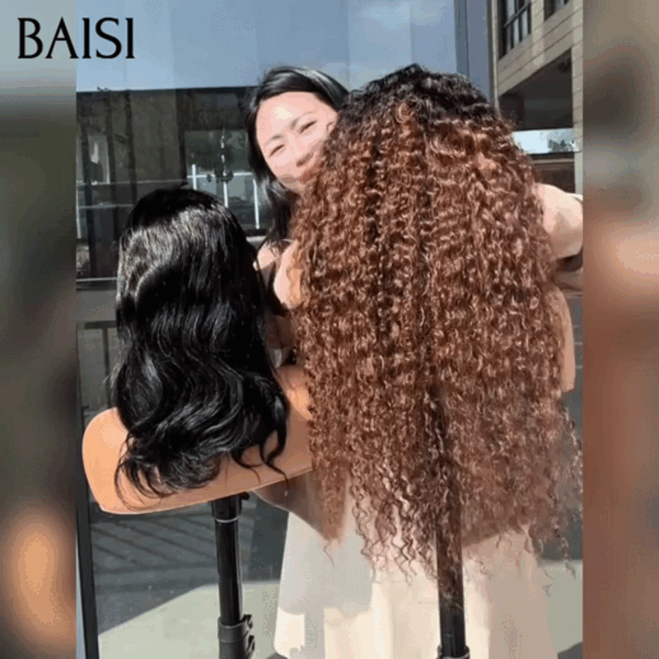 BAISI Achetez 1 + 1 Gratuite=190€ 13x4 lace frontal curly wave 24 Pouces 1BT4# et Body wave BOB 14 Pouces en 100% Cheveux Humains