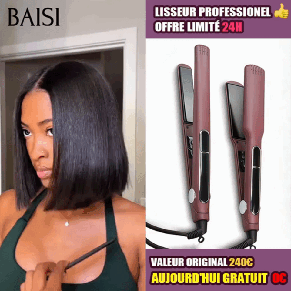 BAISI Offre spéciale Perruques 13x4 lace frontal kinky straight 10 Pouces NOIR 1 Perruque + Lisseur PRO Gratuite 100€ PROMO en 100% vrais cheveux humains
