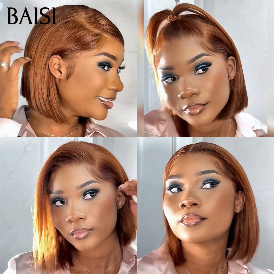 BAISI PROMO Perruque 13X4 lace Frontal Lisse en Couleur marron Sans Colle en 100% Raw Hair Lace déjà couper