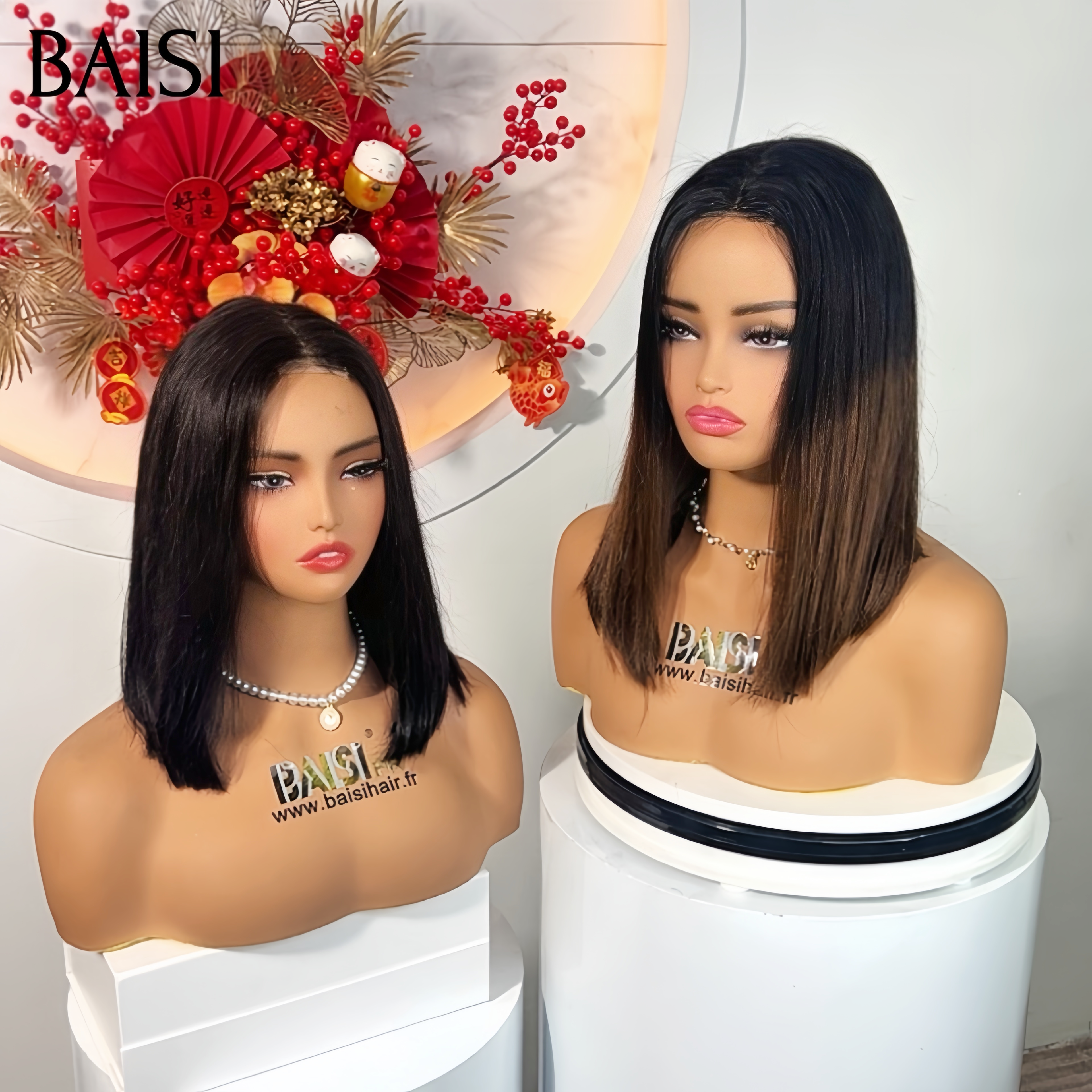 BAISI pour revendre 2 perruques 120€ 4x4 lace closure Raw Hair 10 pouces en couleur 1BT4# Marron et NOIR en 100% vrais cheveux humains