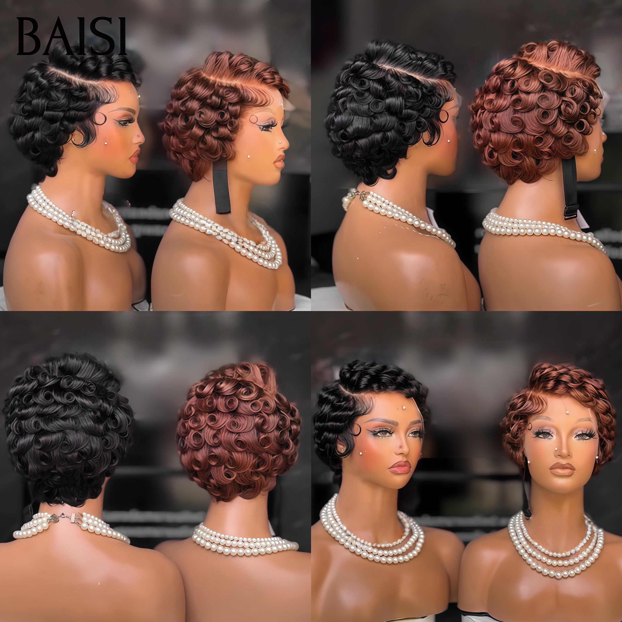 BAISI 2 Perruques 80€ 13x4 lace perruque chioma en couleur NOIR et Marron finger wave en 100% vrais cheveux humains