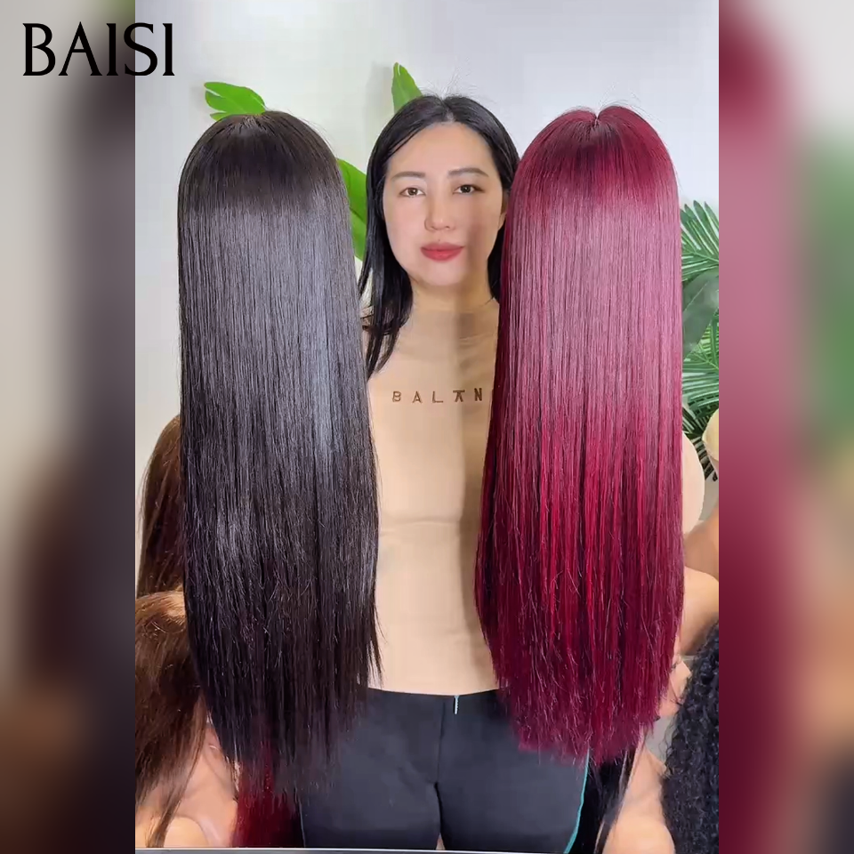 BAISI 2 Perruques Promo 13x4 lace frontal Lisse Qualité Garantie 2 couleurs noir et bordeaux 10 Pouces 120€ en 100% Cheveux Humains