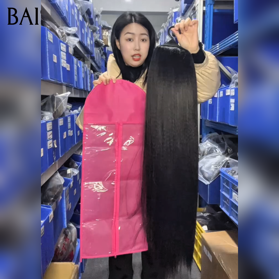 BAISI promotion perruque plus protège 99€ Blended human hair Perruque bandeau kinky straight yaki 32 Pouces noir en 100% Cheveux Humains