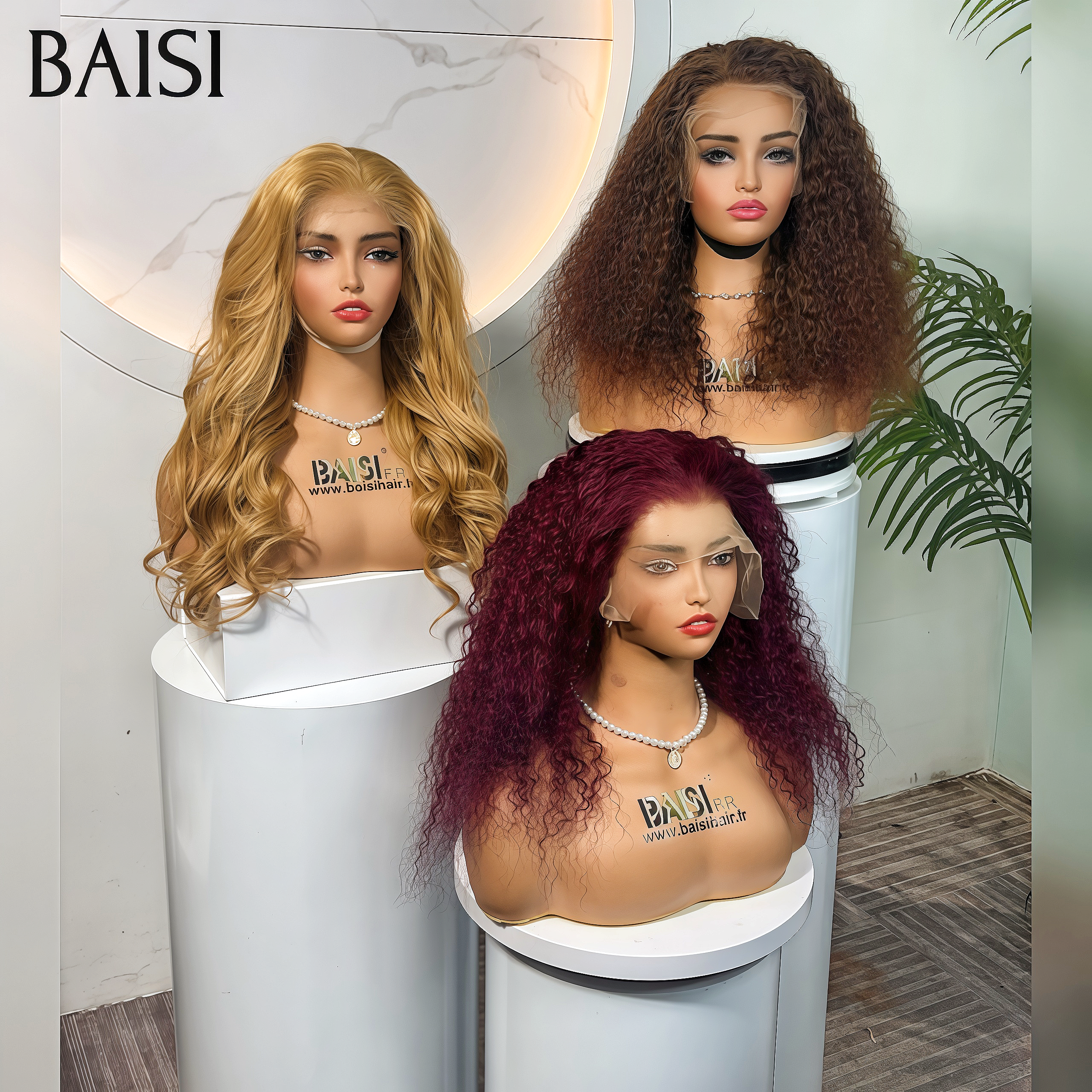 BAISI Offre à durée limitée 3 Perruques couleurs 200€ Miel ou Marron ou Bordeaux modèles au hasard selon le Facile à Revendre en 100% Cheveux Humains stock sans retour