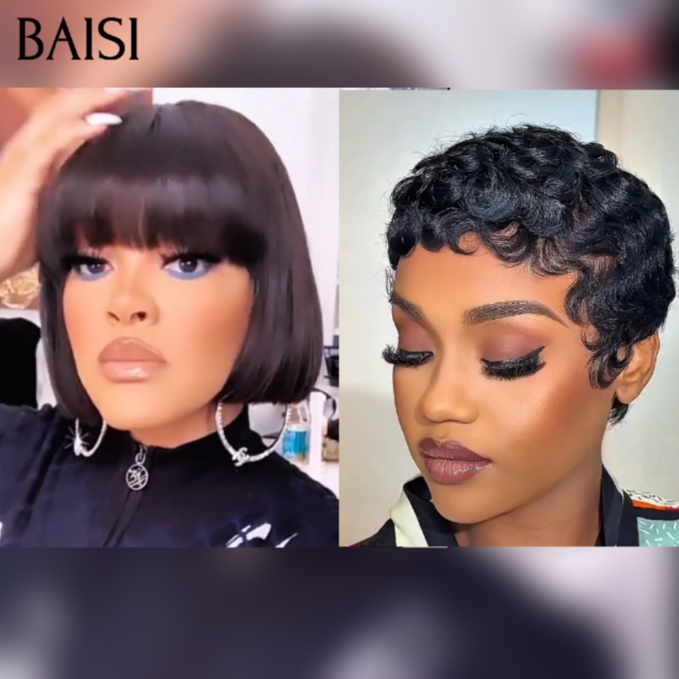 BAISI vente flash Achetez 1 79€ Gagnez 2 Lisse avec Frange 8 Pouces et pixie finger wave en 100% vrais cheveux humains code:MP50