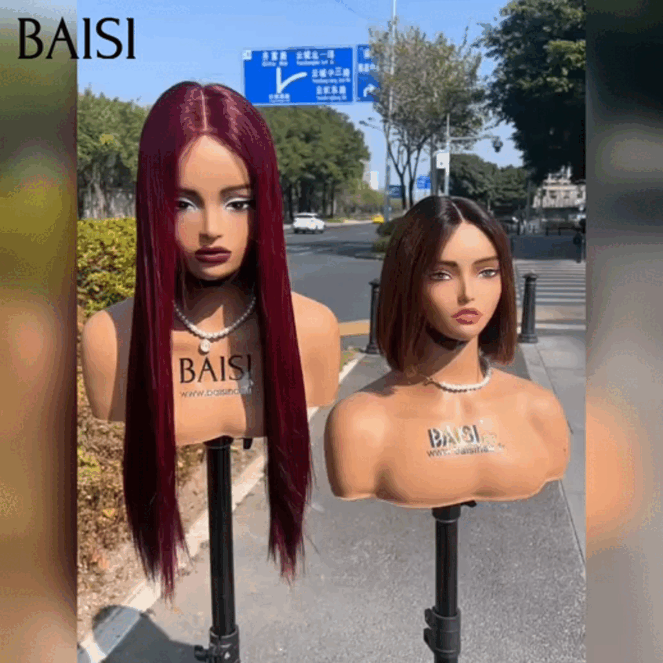 BAISI Achetez 1 + 1 Gratuite=169€ 13x4 lace frontal Lisse NOIR 20 Pouces et Lisse BOB 8 Pouces Marron 1BT4# en 100% Cheveux Humains