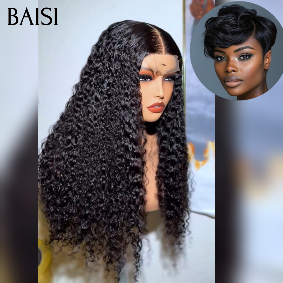 BAISI vente flash Achetez 1 + 1 Gratuite 138€ 13x4 lace frontal curly wave 20 Pouces et pixie perruque Lisse en 100% vrais cheveux humains