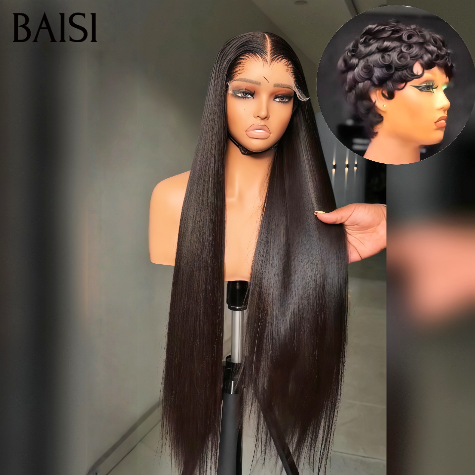 BAISI Achetez 1 + 1 Gratuite 149€ 13x4 lace frontal Lisse 24 Pouces et pixie perruque chioma finger wave en 100% vrais cheveux humains