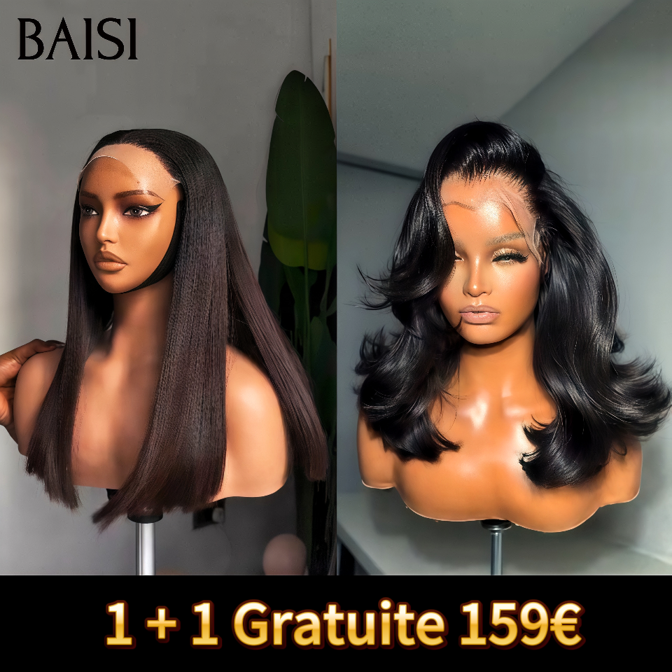 BAISI Achetez 1 + 1 Gratuite 159€ 13x4 lace frontal Lisse et Body wave 16 Pouces en 100% vrais cheveux humains