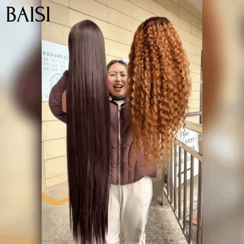 BAISI 200€ Payez 1 Gagnez 2 sans Colle Lisse avec Frange 40 Pouces et 13x4 lace frontal deep wave 26 Pouces en 100% Cheveux Humains