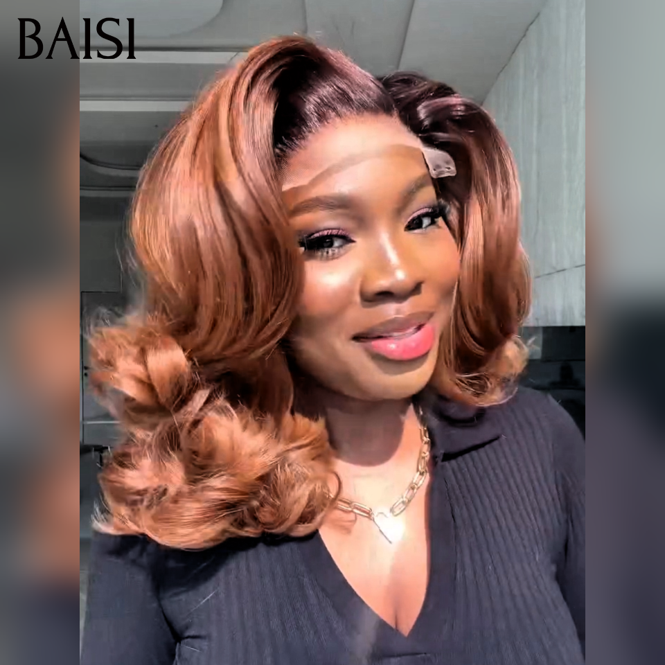 BAISI 13X4 lace FRONTAL PERRUQUE en Couleur brun avec racine Marron 4T30# bob egg wave 10 pouces 68€ 100% Cheveux Vierges
